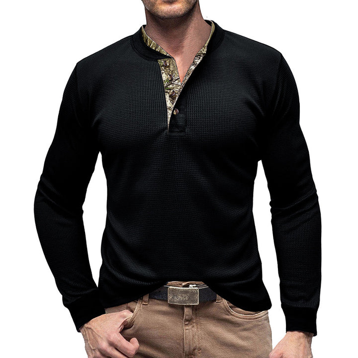 Herrer Langærmet Henley Pullover med moderigtigt krave og struktureret overflade Stilla