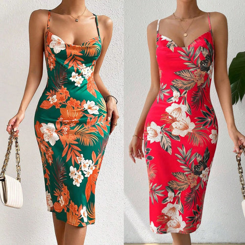 Kvinder Blomst Bodycon Midi Kjole Stilla