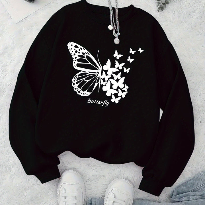 Kvinders sweatshirt med kreativ sommerfuglemotiv og afslappet snit Stilla