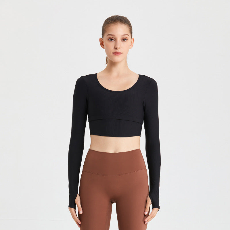 Dame Sporty Langærmet Crop Top med figursyet design Stilla
