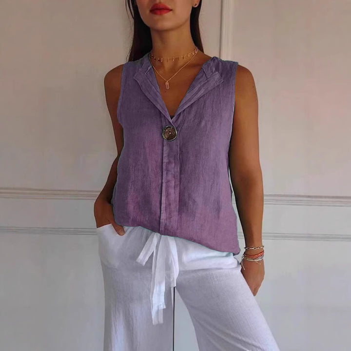 Damer linned blouse med ståkrave og knaplukning Stilla