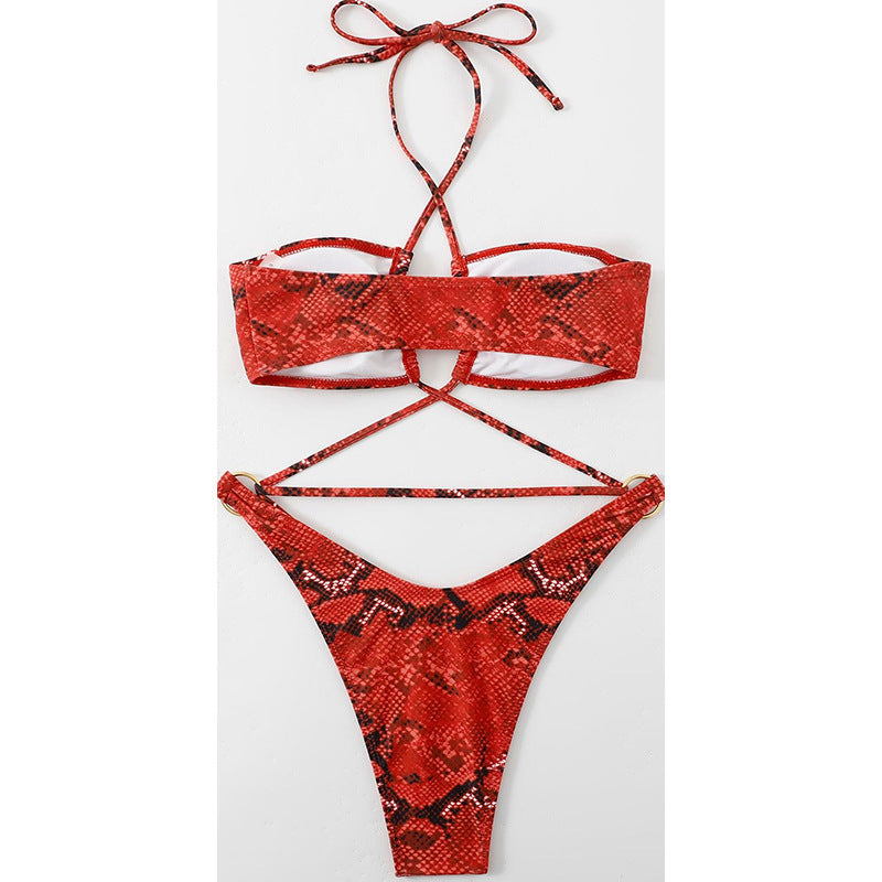 Dame bandeau-bikini med raffineret slange mønster Skovae
