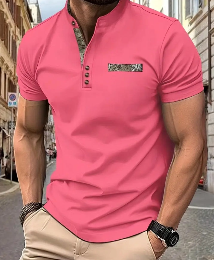 Herrer Poloshirt med moderigtigt ståkrave og elegante knapper Stilla