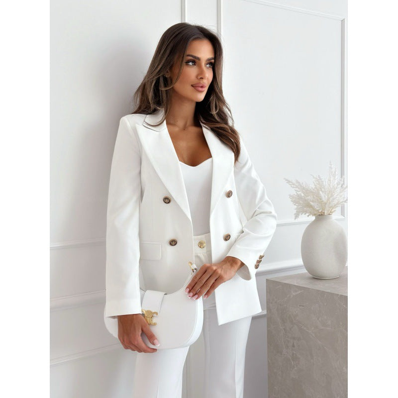 Dame elegant blazer med dobbelt knaprækken og gyldne detaljer Stilla