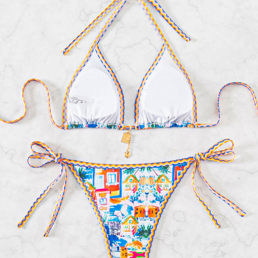 Dame triangel-bikini med legende palmeprint Skovae