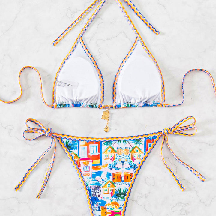 Dame triangel-bikini med legende palmeprint Skovae