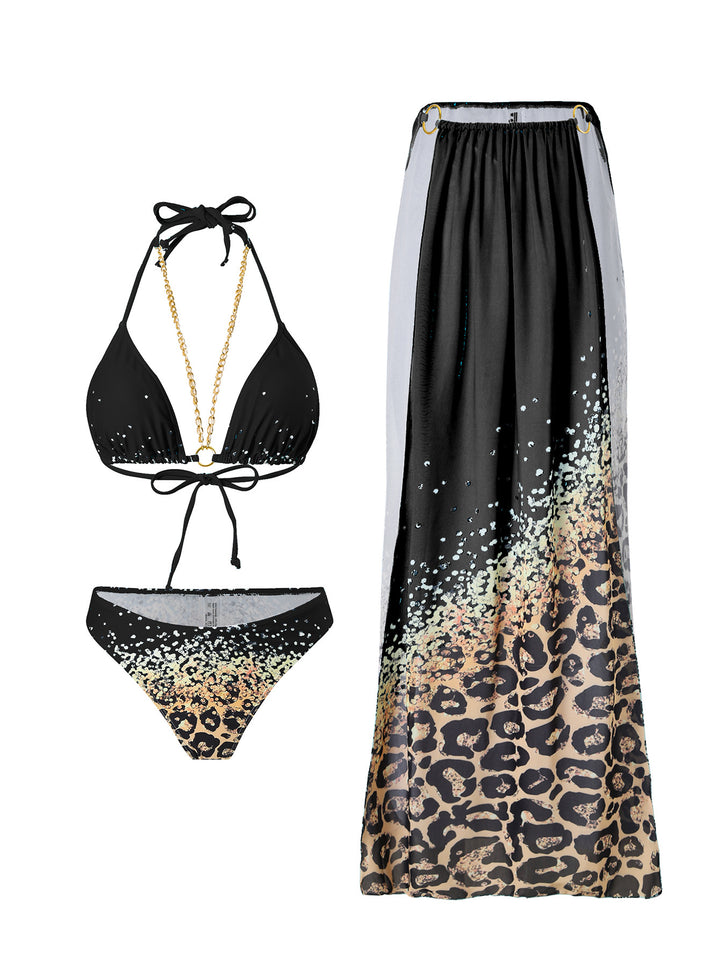 Dame Bikini-sæt med elegant indpakningsskørt og rhinestone-applikationer Stilla
