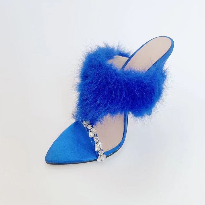 Femme High Fashion Pelsdetaljer Glidende Hæle Stilla