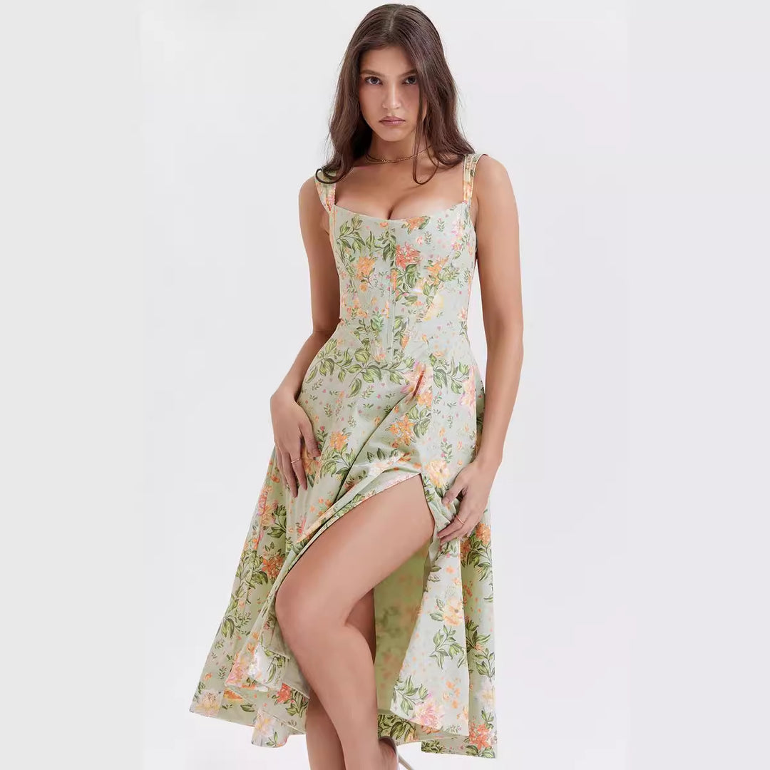 Dame maxi kjole med off-shoulder design og blomsterprint Skovae