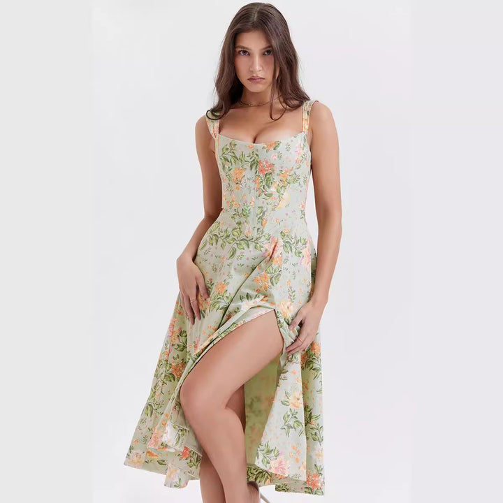 Dame maxi kjole med off-shoulder design og blomsterprint Skovae