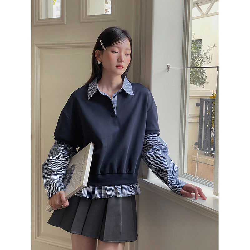 Dame Lagdelt Sweatshirt med elegant krave og legende ruffle-design Stilla