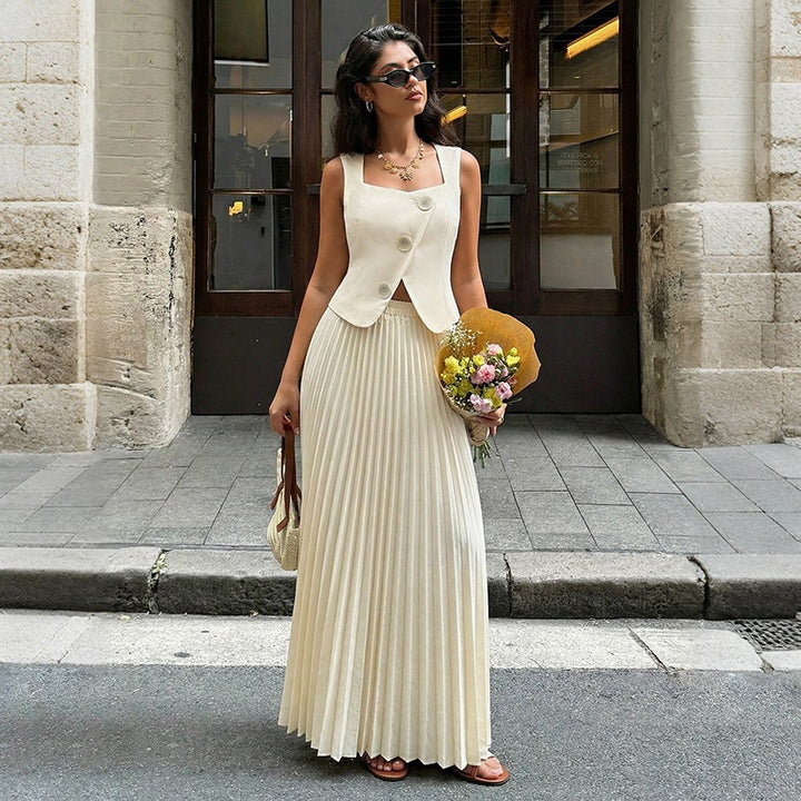 Damen Plissiertes Maxikleid mit elegantem Überwurf Skovae