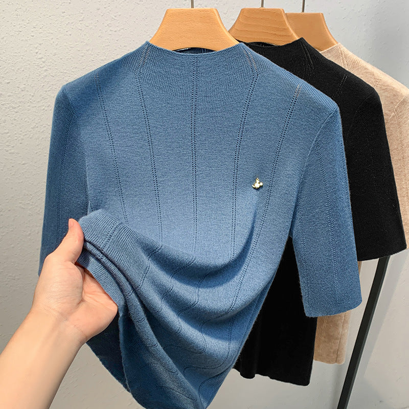 Dame Kortærmet Pullover med struktureret Ribdesign og elegant Ståkrave Stilla