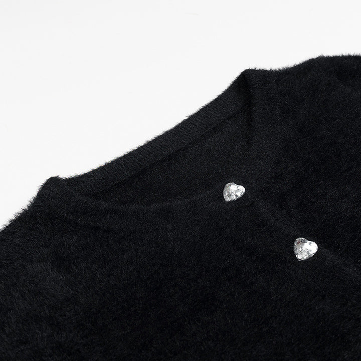 Dame Forkortet Fuzzy Cardigan med Ædelstensknapper Stilla
