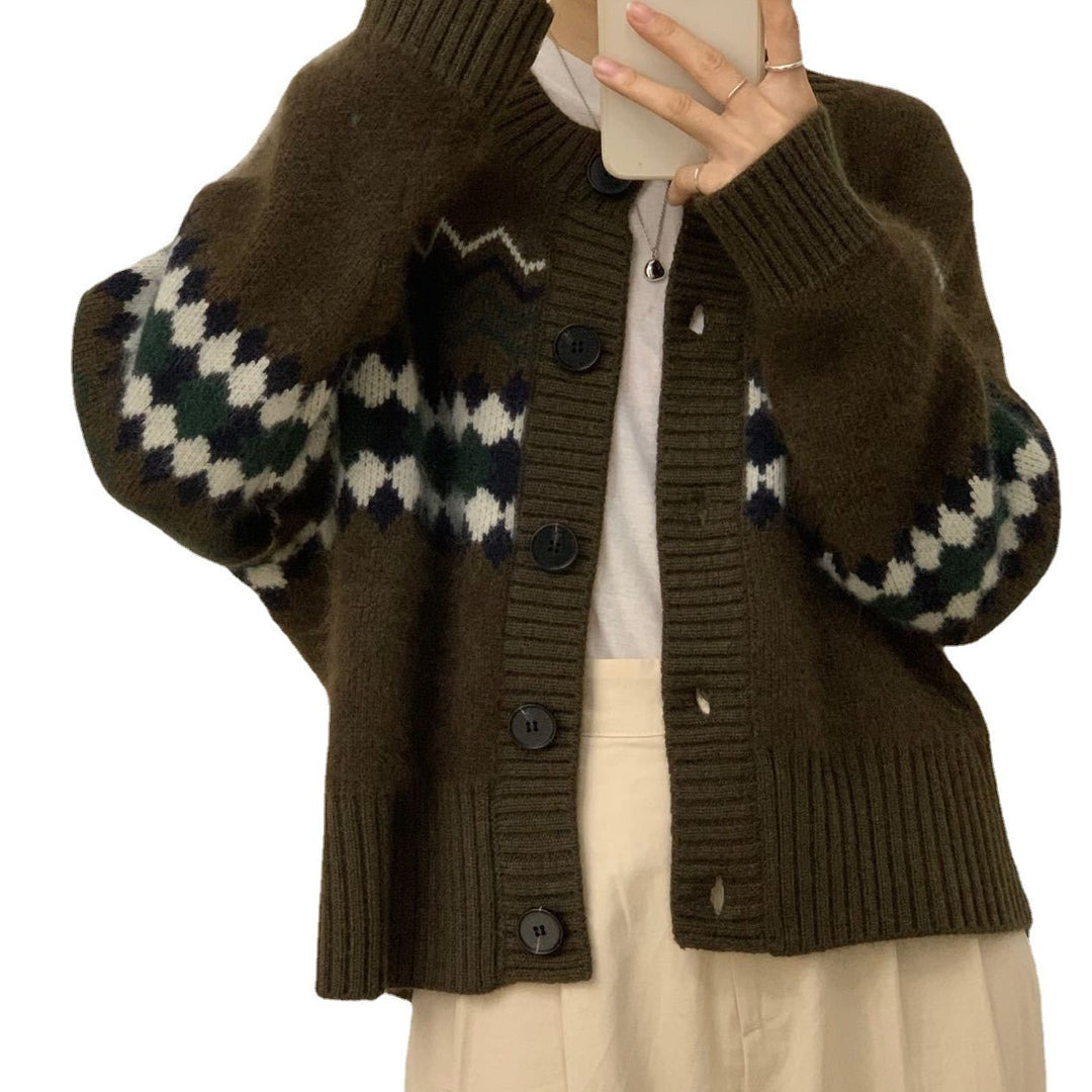Dame Cozy Knit Cardigan med Ornamentale Mønstre Stilla