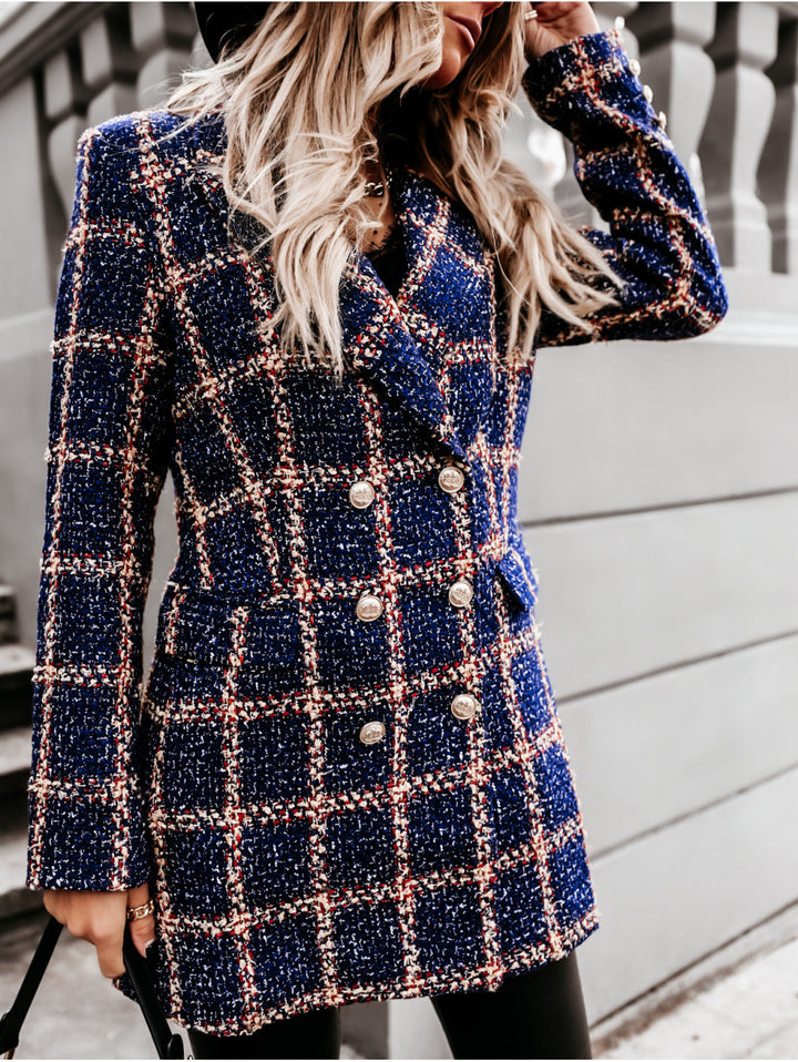 Dame ternet blazerjakke i tweed-look med dobbelt knaplukning Stilla