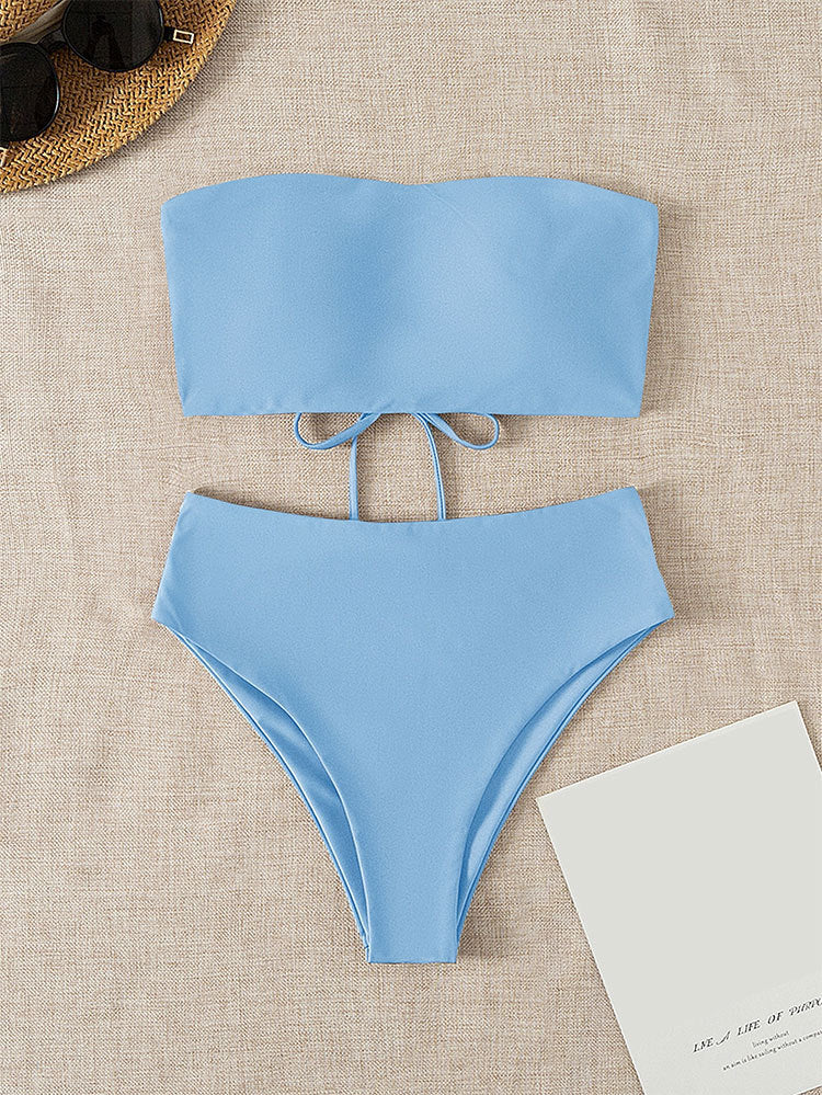 Dame bandeau-bikini med højskårne underdel Skovae