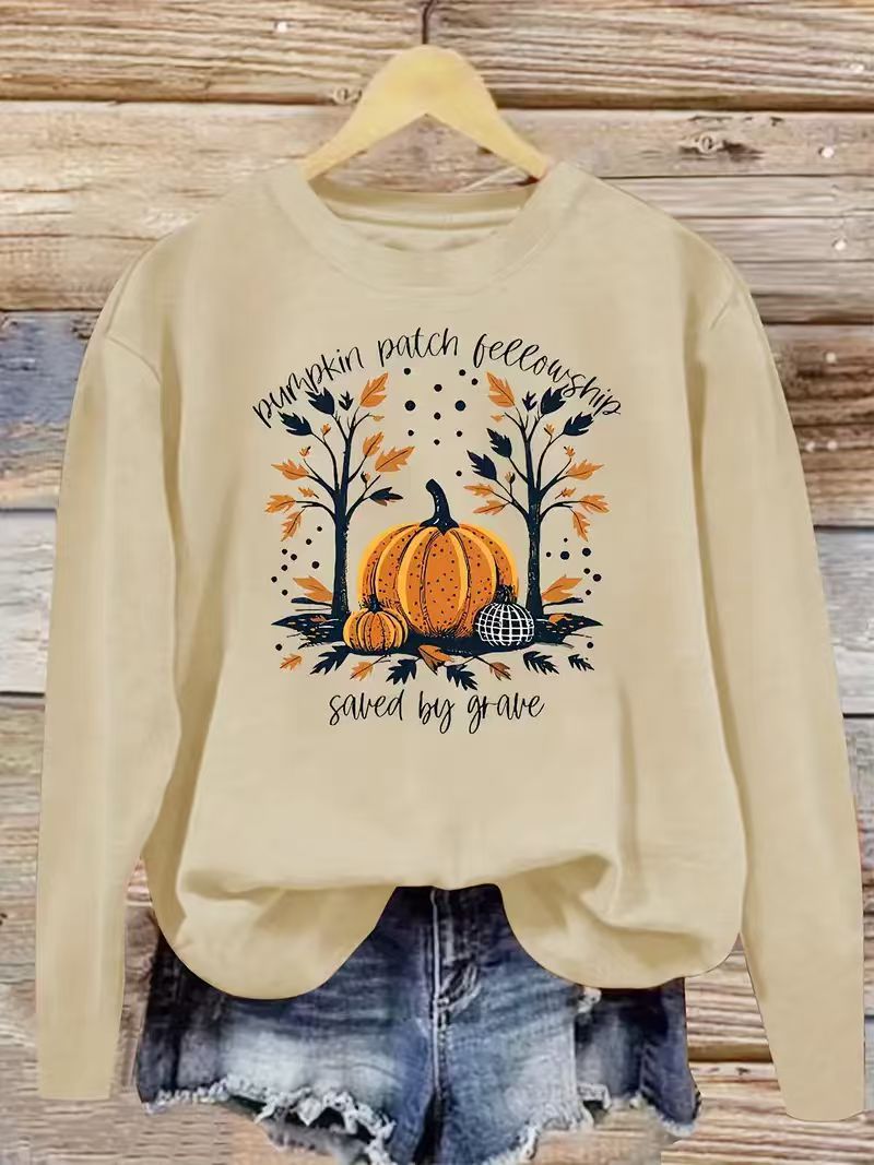 Dame sweatshirt med efterårs græskar design og afslappet pasform Stilla