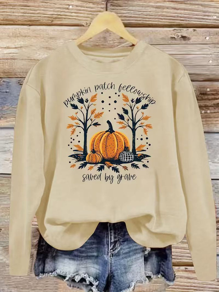 Dame sweatshirt med efterårs græskar design og afslappet pasform Stilla