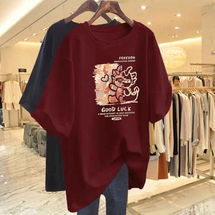 Dame Kortærmet T-Shirt med muntert motiv og afslappet snit Stilla