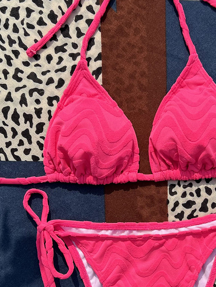 Dame Triangel-Bikini med fint bølgemønster og justerbare stropper Stilla