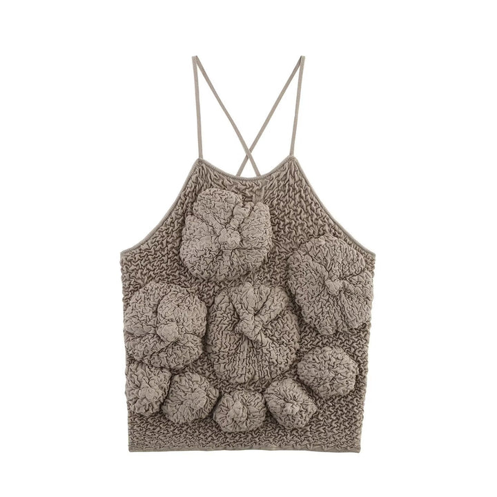 Femme Textureret Ribbet Kort Tanktop med Strop-Ryg-Design Stilla