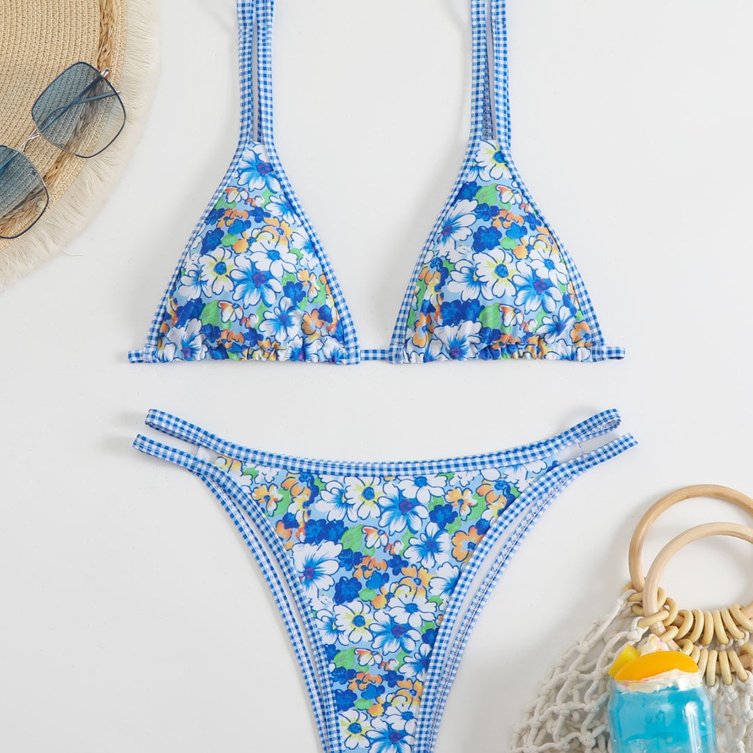 Dame Triangel-Bikini-Sæt med blomstermønster og justerbare stropper Stilla