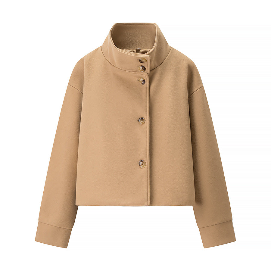 Dame elegant kort jakke med høj krave og dekorative knapper Stilla
