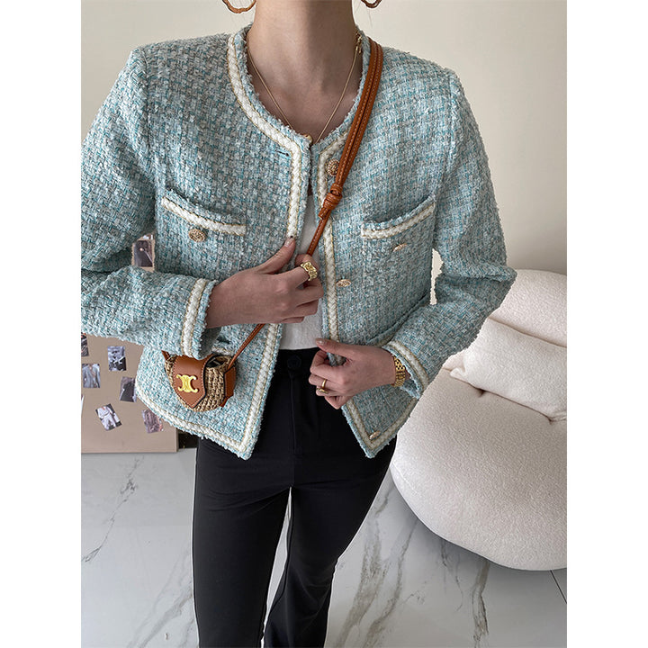 Damer Elegant Boucle Jakke med Dekorative Knapper Stilla