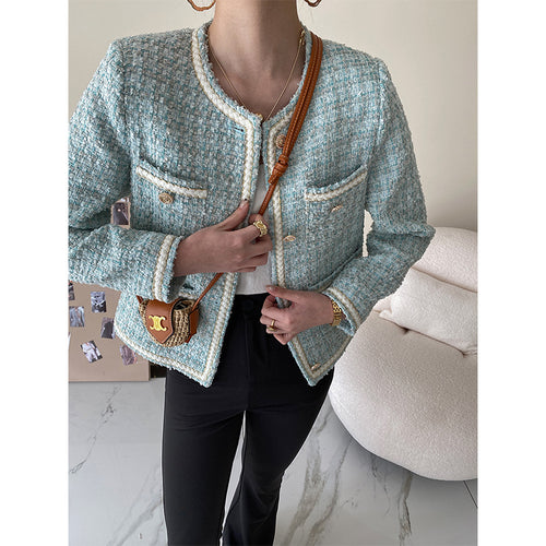 Damer Elegant Boucle Jakke med Dekorative Knapper Stilla