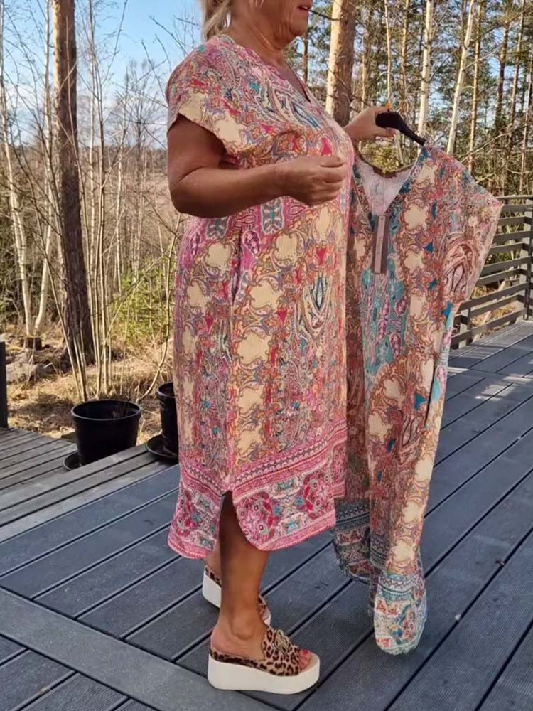 Dame Kaftan-kjole med koordineret tørklæde og sidelommer Stilla