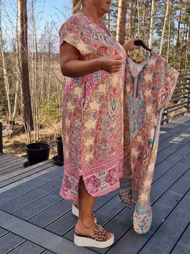 Dame Kaftan-kjole med koordineret tørklæde og sidelommer Stilla