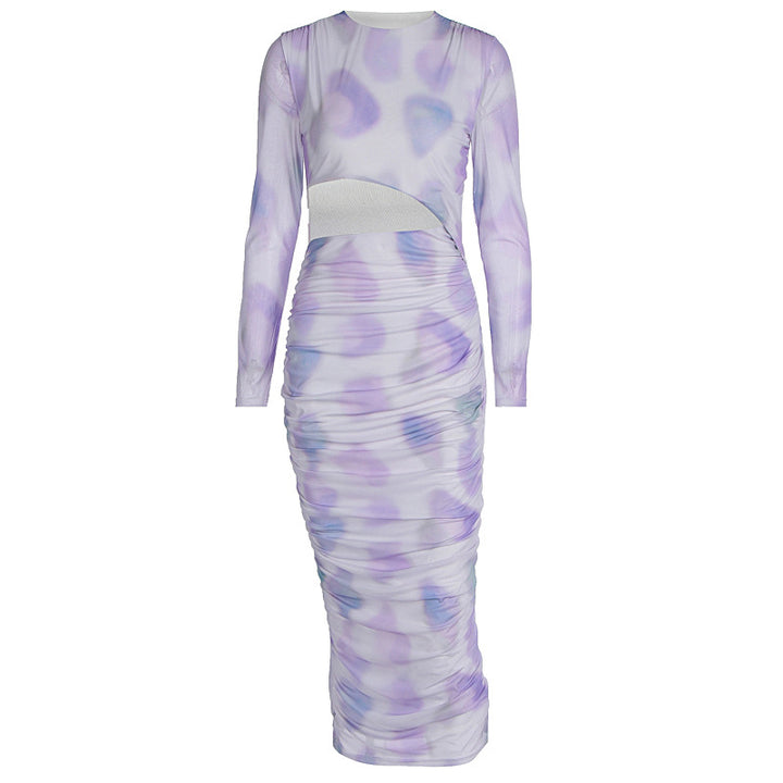 Dame figursyet midi-kjole med asymmetrisk ruffle-detaljer og elegant taljeindsats Stilla