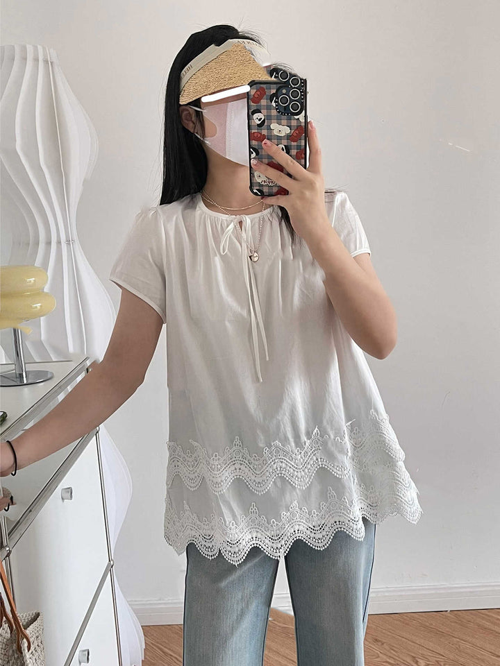 Damer afslappet T-shirt med spidsdetaljer Stilla