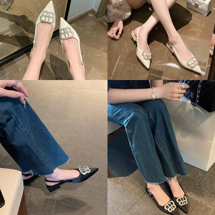 Dame elegante Slingback Ballerinas med spids tå og strass-accente Stilla