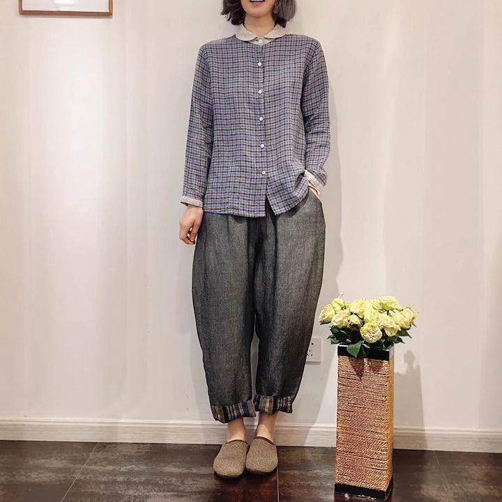 Femme Klassisk Ternet Button-Up Skjorte Stilla