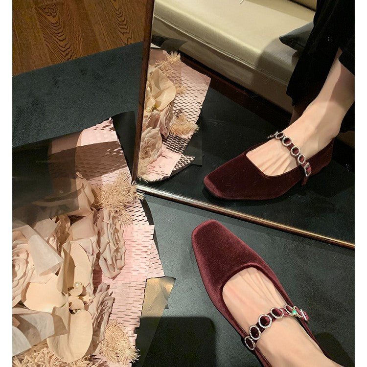 Dame Elegant Saten Mary Jane Ballerinaer med dekorativ strop Stilla