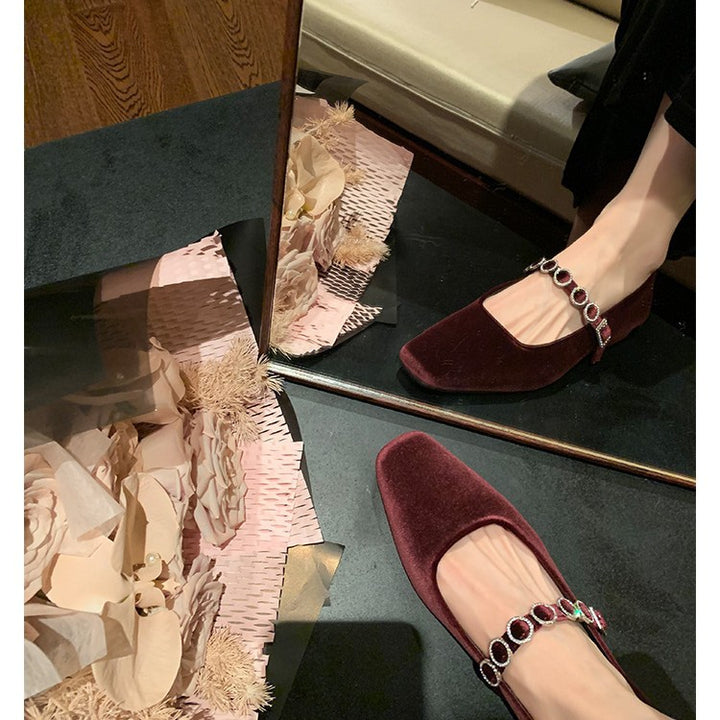 Dame Elegant Saten Mary Jane Ballerinaer med dekorativ strop Stilla
