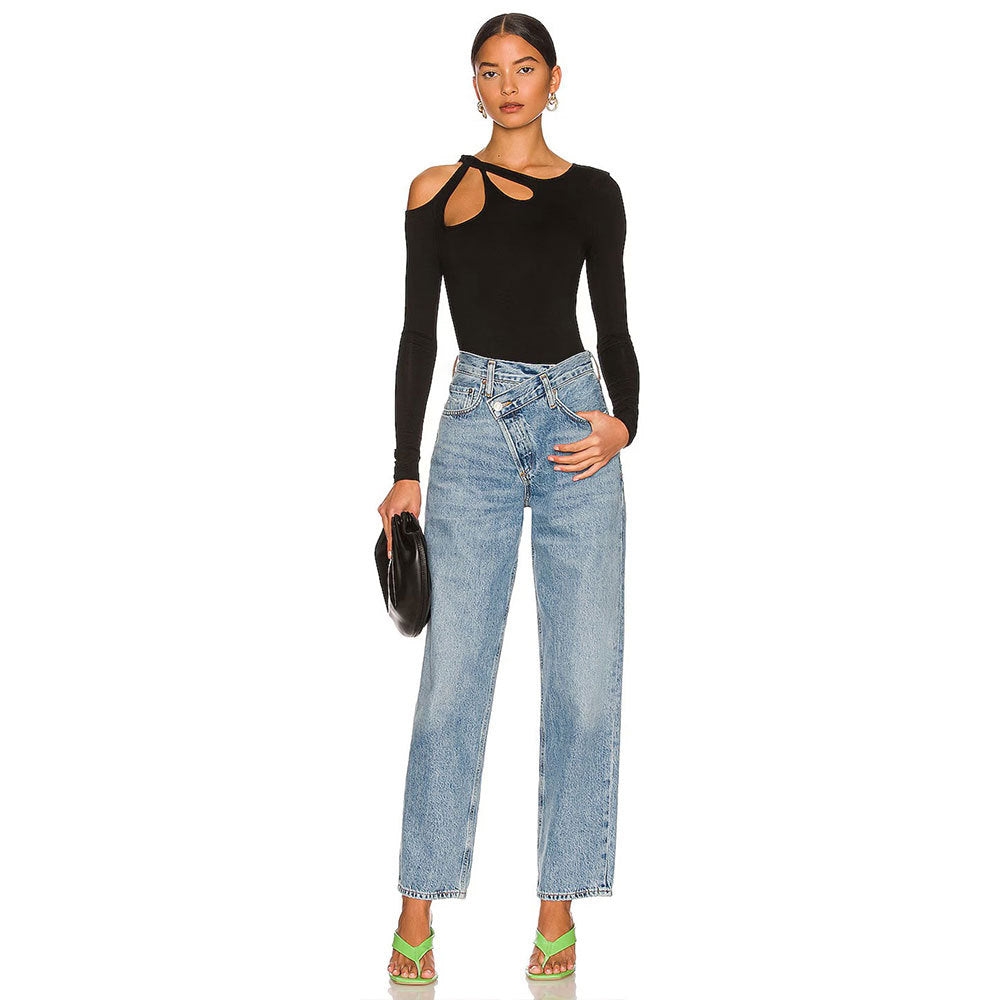 Kvinde Langærmet Bodysuit med Fashionable Udsnit Design Stilla