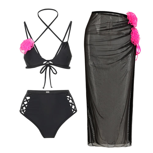Dame bikini-sæt med raffineret indpakningsskørt og sommerligt bustier-overdel Stilla