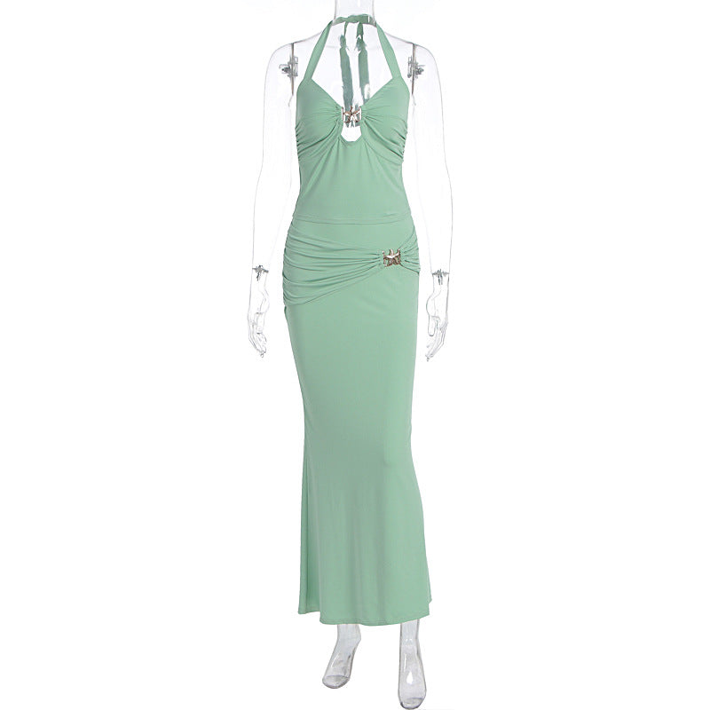 Dame Elegant Maxikjole med Halterneck og tætsiddende Design Skovae