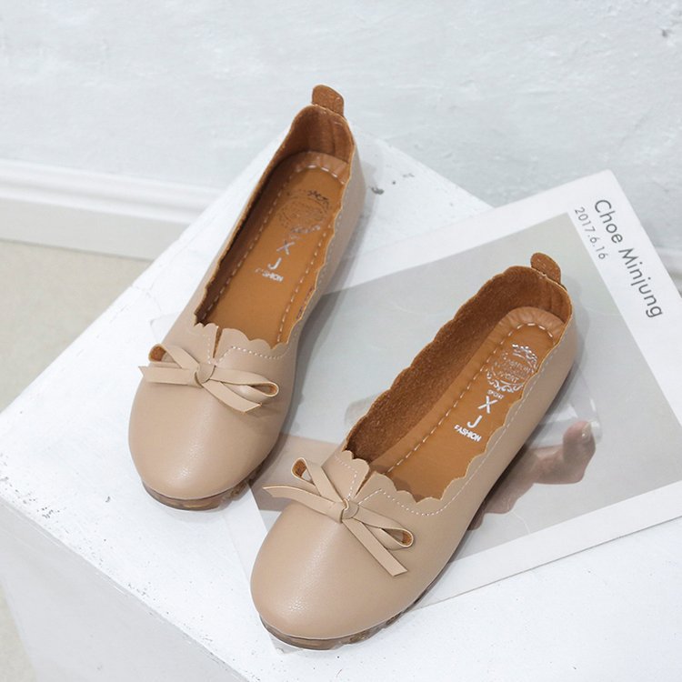 Dame Ballerinas med dekorativ sløjfe-applikation og elegant bølgekant Stilla