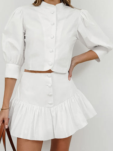 Dame sæt med cropped blazer og flæsekorte Stilla
