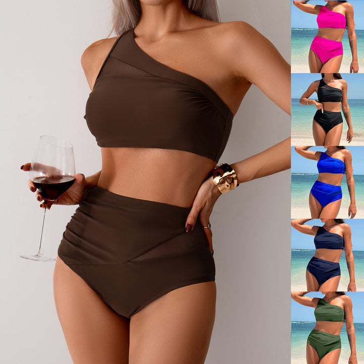 Dame mavefri bikini-sæt med asymmetrisk top og høj talje Stilla