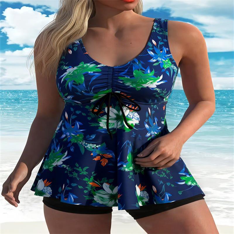 Dame Tankini-top med blomstret design og figurspillende snit Skovae