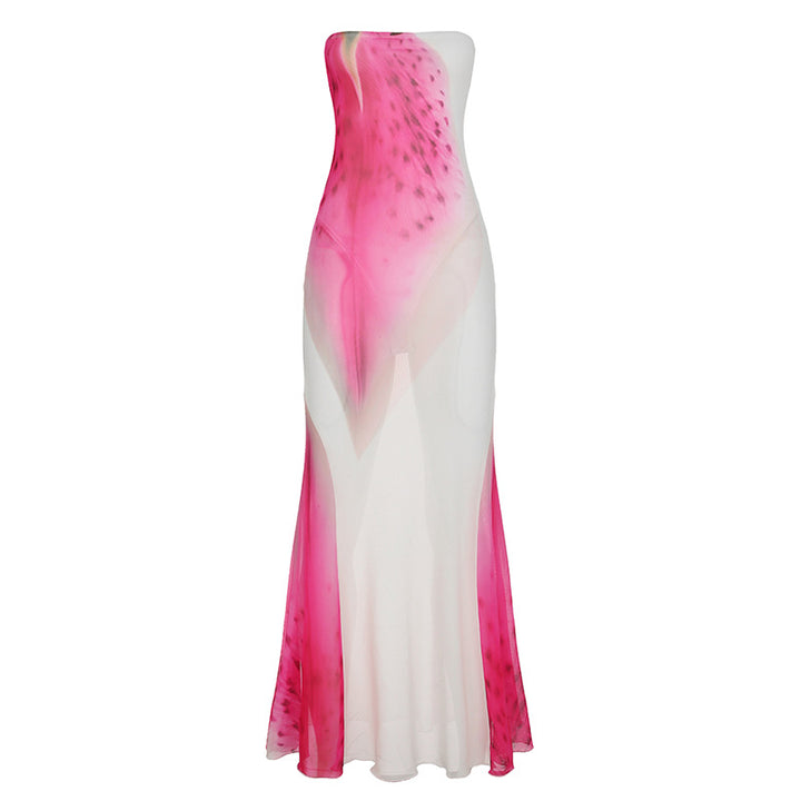 Damer elegant Maxi-kjole med asymmetrisk snit og floralt designelement Skovae