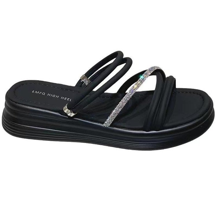 Dame behagelige plateau-sandaler med glitrende stropper og ergonomisk fodbæde Stilla