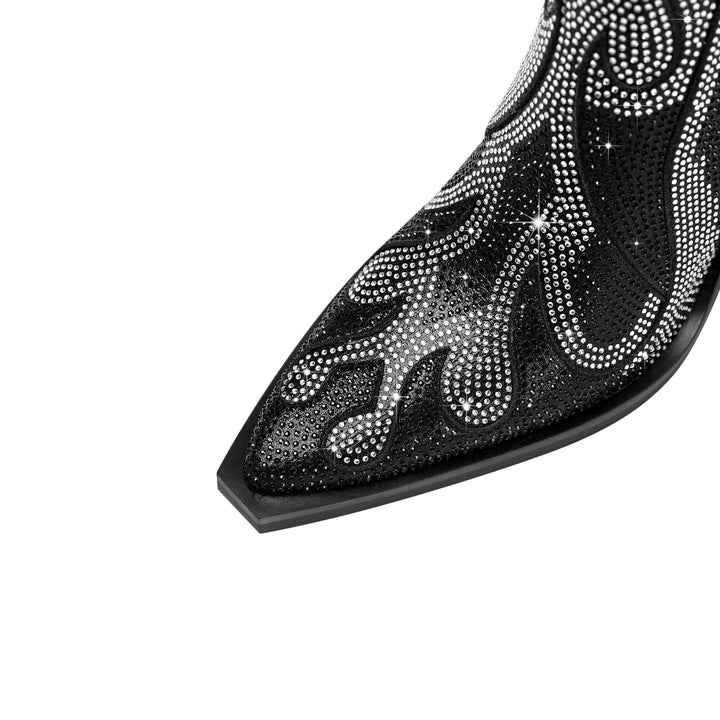 Dame High-Gloss med strass dekoreret ankelstøvler med unikt flamme-design Stilla