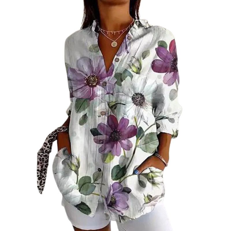 Damebluse med blomsterdesign og praktiske lommer Stilla