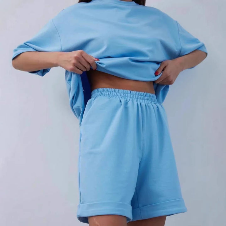 Kvinders casual lounge sæt med oversized T-shirt og shorts Skovae